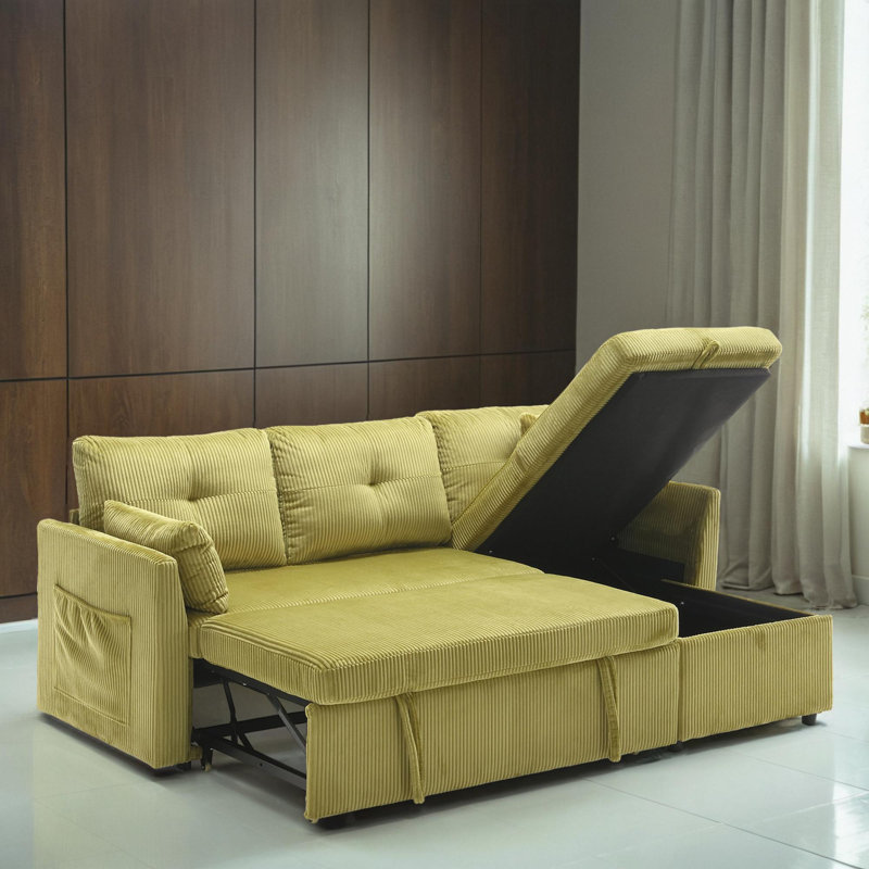 Canapé-lit modulaire rembourré 2 pièces 2 pièces, Velours vert olive