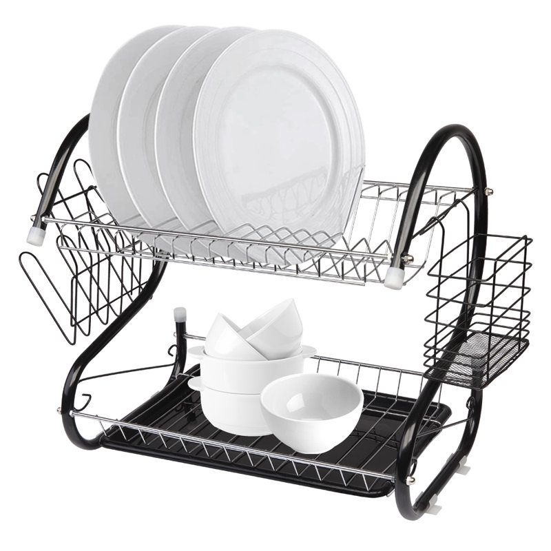 Égouttoir à vaisselle à tablettes en forme de S, Noir, H 14,6 po x l 15,7 po x P 9,8 po