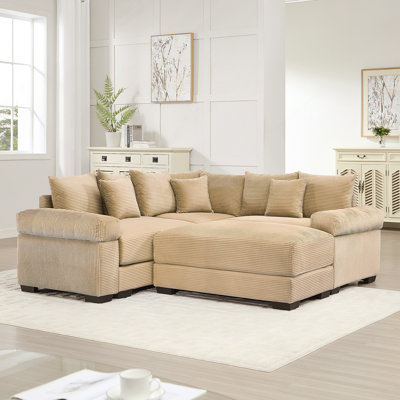 Canapé modulaire surdimensionné surdimensionné en nuage, canapé modulaire convertible avec accoudoirs très larges à assise profonde, 10 coussins décoratifs en velours côtelé de qualité supérieure, conception ergonomique, assemblage facile, pour les salons, chameau