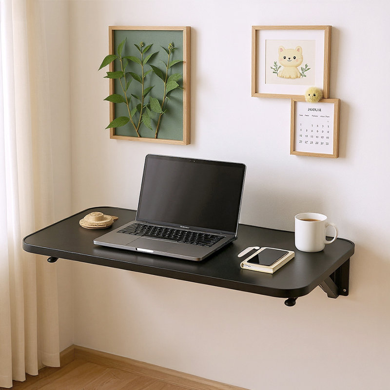 Metal Base Floating Desk, 3cm H x 65cm W x 24cm D, Black