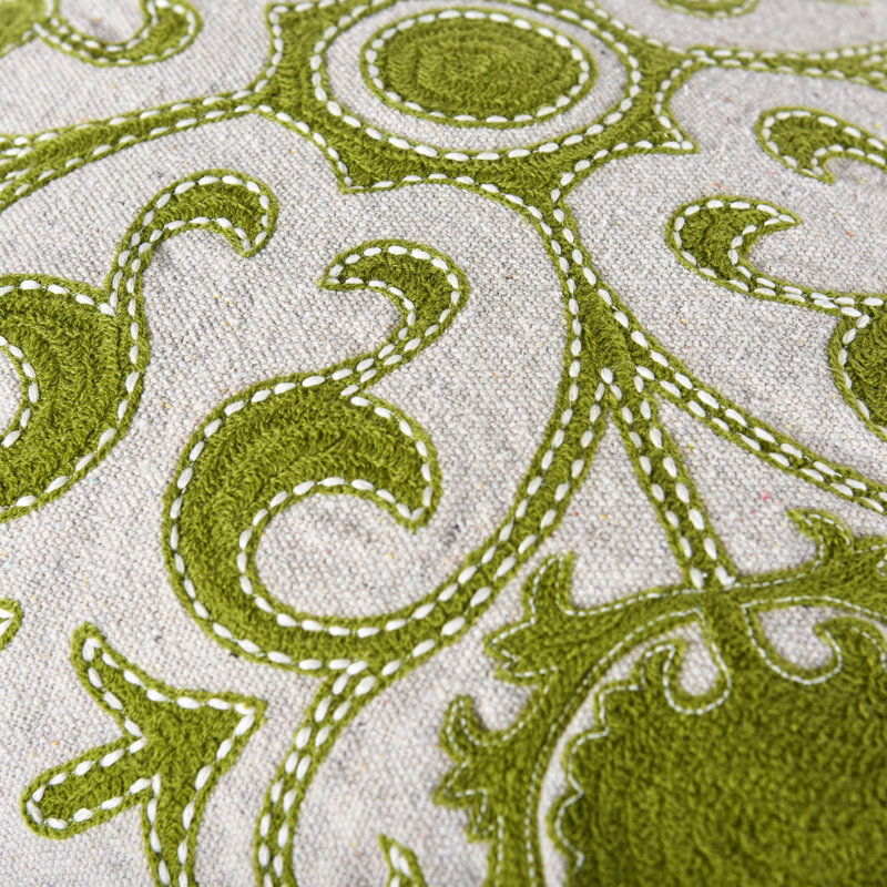 Coussin décoratif en toile de coton recyclé, Alternative au duvet, Naturel / Vert