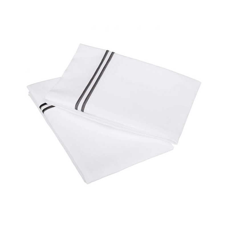 400TC Double Embroidery Cotton Sateen Pillowcases (Set Of 2), White/Dark Gray