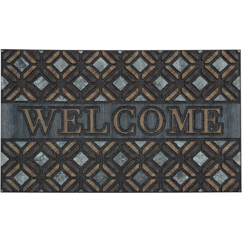 Arakel Welcome Geometric Tiled Recycled Rubber All Weather Non-Slip Outdoor Door Mat