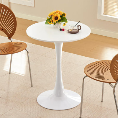 Table de salle à manger ronde, table tulipe ronde de 24 po avec plateau de table épaissi et piédestal en métal, table bistro moderne Mid-Century pour la cuisine, les petits espaces, le salon et le café (blanc)