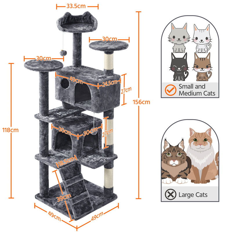 Cat Tree, 158cm H x 49cm W x 49cm D, Dark Grey