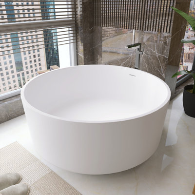 50 po X 50 po Baignoire de trempage autoportante à surface solide en pierre Stone avec drain central en blanc mat