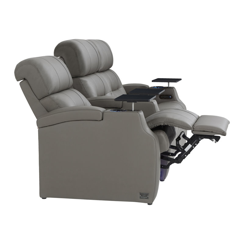Fauteuil inclinable électrique pour fauteuil de jeu en cuir fleur avec plateau et porte-gobelet USB, Gris