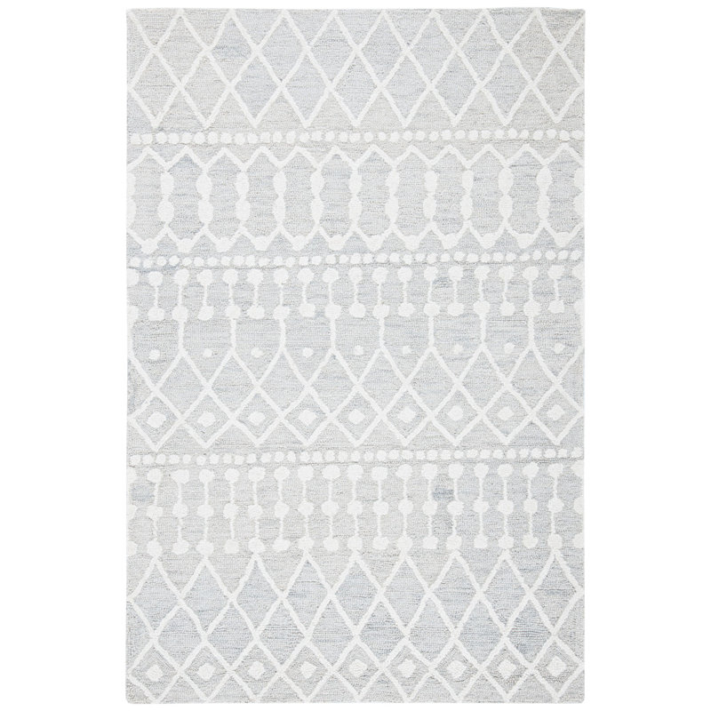 Tapis argent / ivoire en laine touffetée à la main Leyla, Rectangle 3 pi x 5 pi