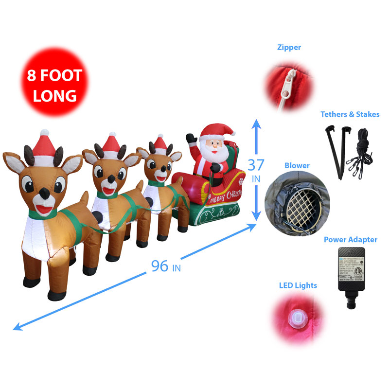 Décoration de jardin gonflable de Noël pour père Noël gonflable avec traîneau de Noël