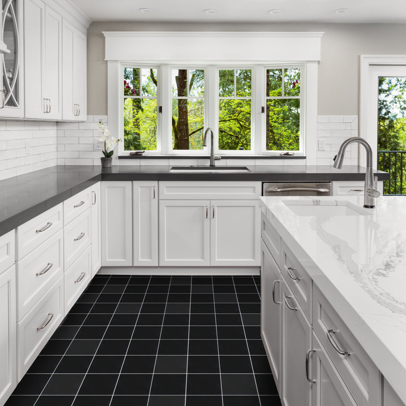 Solid 8" x 8" Cement Wall & Floor Tile, Black