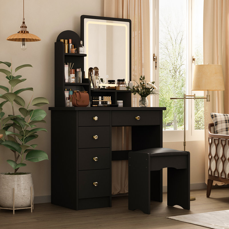 small dressing table black Vanity Makeup Set - Infuse sophistication and functionality into your personal space with this stunning vanity desk CSC DECOR INC Black 4-Drawer