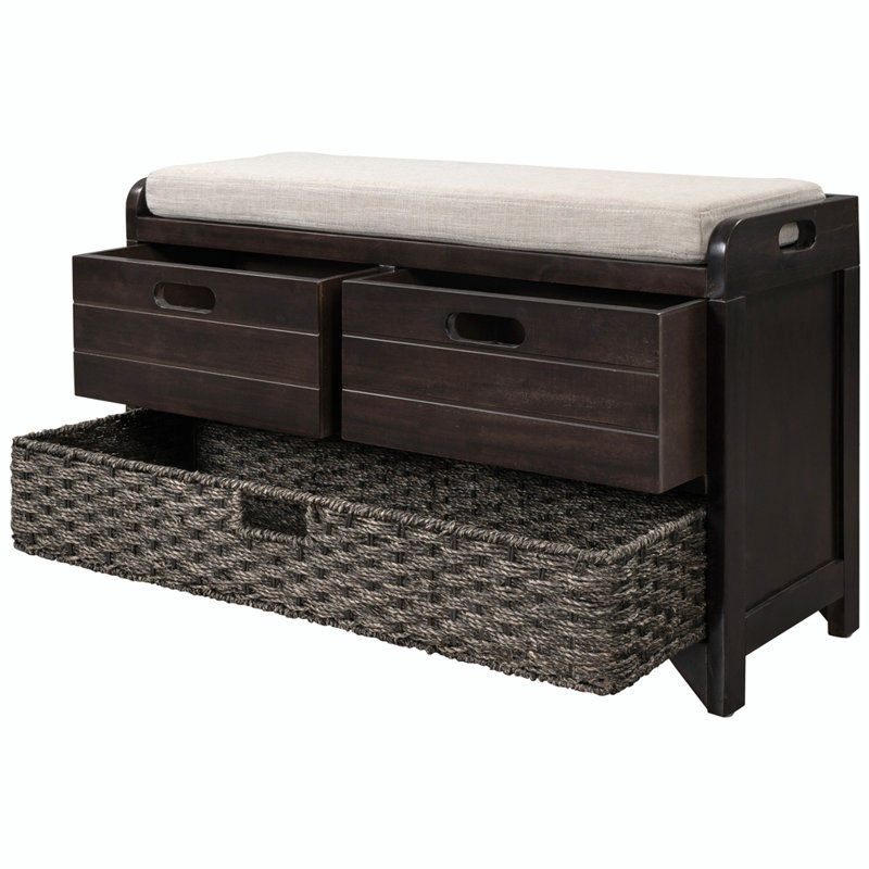 Banc de rangement à chaussures polyvalent en bois avec panier amovible et 2 tiroirs, Espresso