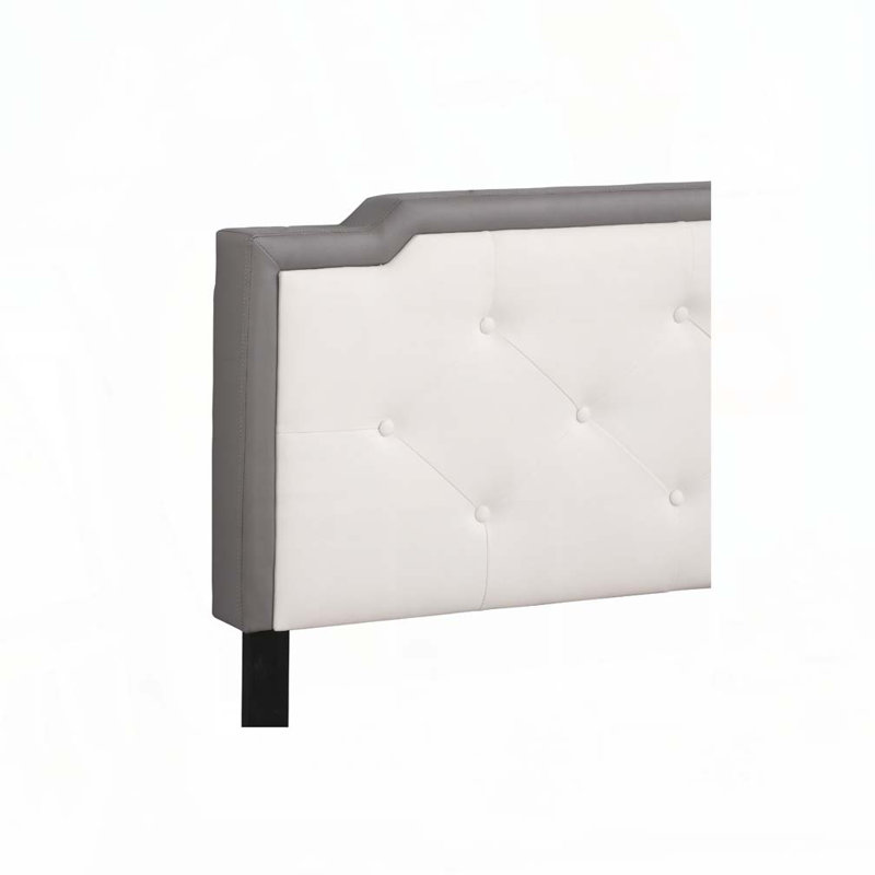 Lit rembourré en similicuir avec tête de lit capitonnée en polyuréthane, Blanc / gris clair, Lit simple