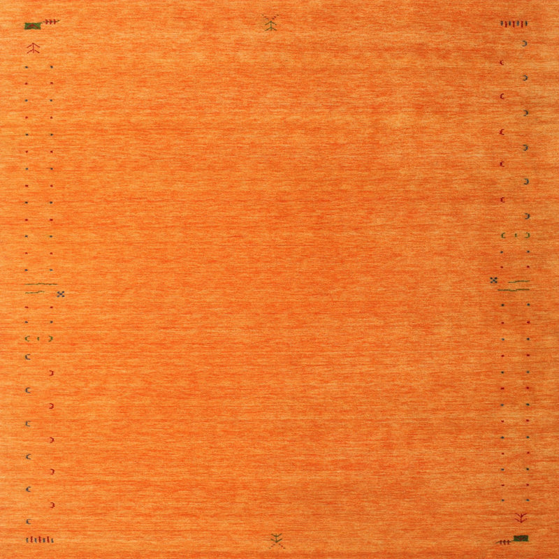 Tapis de zone orange/noir contemporaine, Carré 7 pi