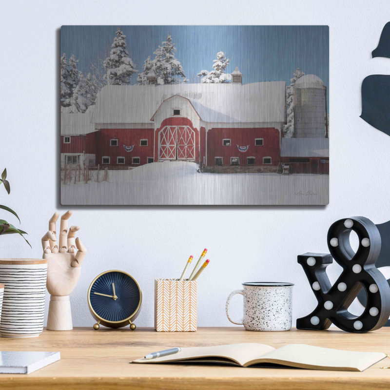 «Red, White and Cold» par Lori Deiter, art mural en métal, H 12 po x l 16 po