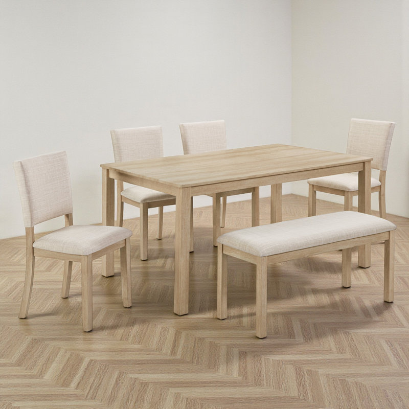 Dining Table Set, Rectangular Seating for 6, Wood, Upholstered Chairs & Bench, Dining Room, null, null, null