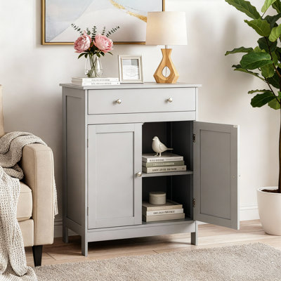 Armoire de rangement de salle de bain grise avec 2 portes et 1 tiroir