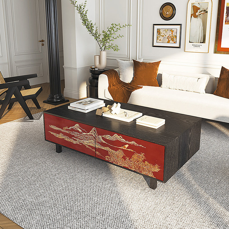 Table basse avec rangement peint français rétro, Noir