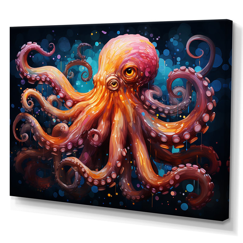 Octopus Expressionist Abyss II sur toile, Toile tendue, 12" H x 20" W