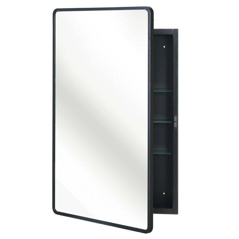Armoire à pharmacie murale ou miroir encastrée noire, H 36 po x l 24 po x P 5,12 po