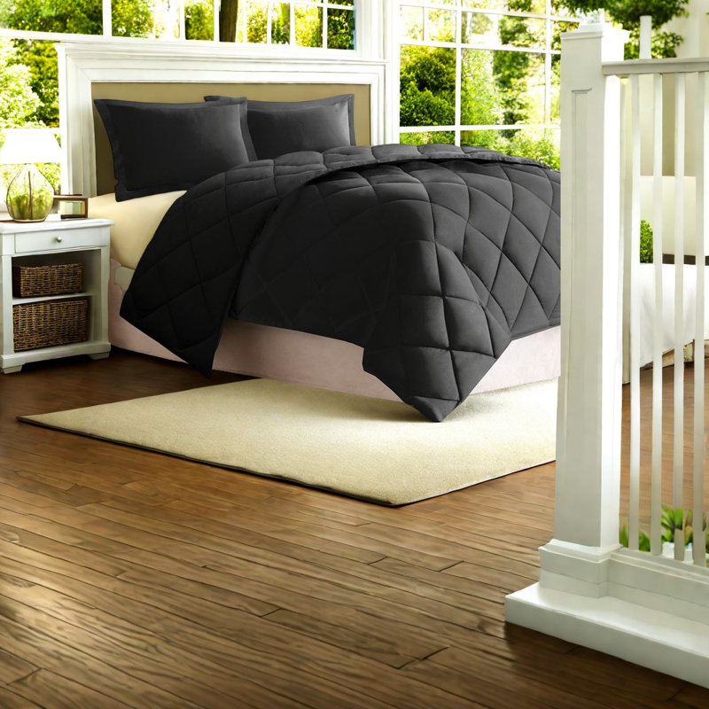 Ensemble de literie réversible hypoallergénique, polyester noir, confort douillet pour la maison