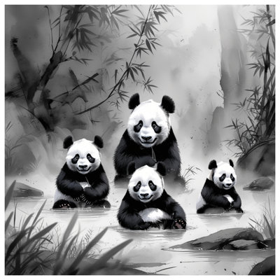 Famille de panda dans des couvertures d'eau