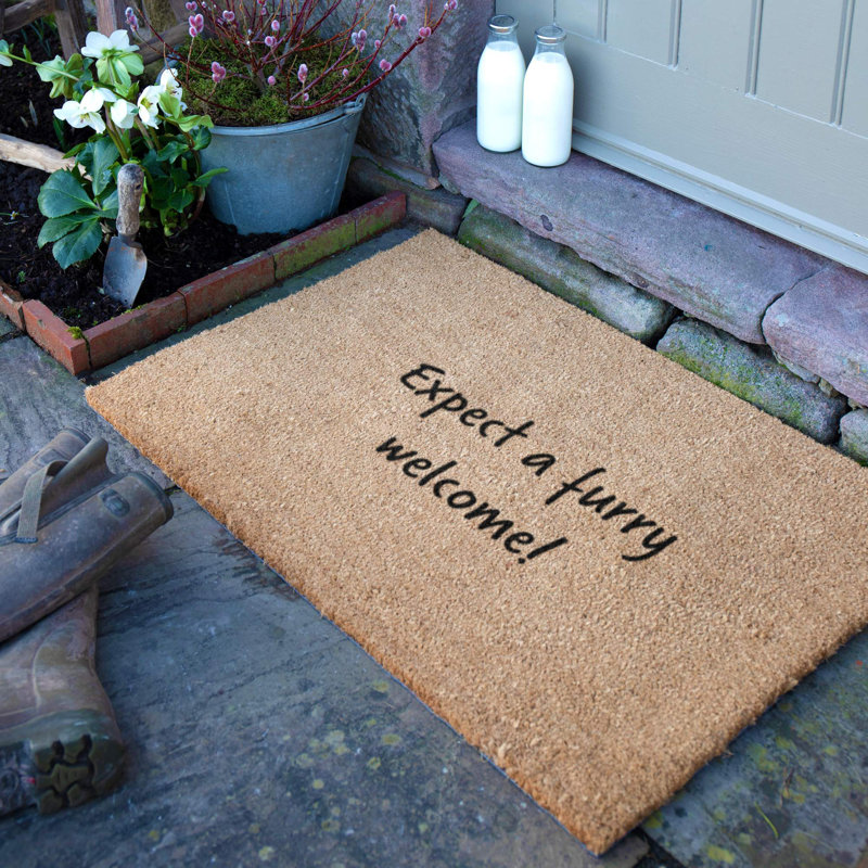 Expect a furry welcome Coir Doormat, 90cm W x 60cm L