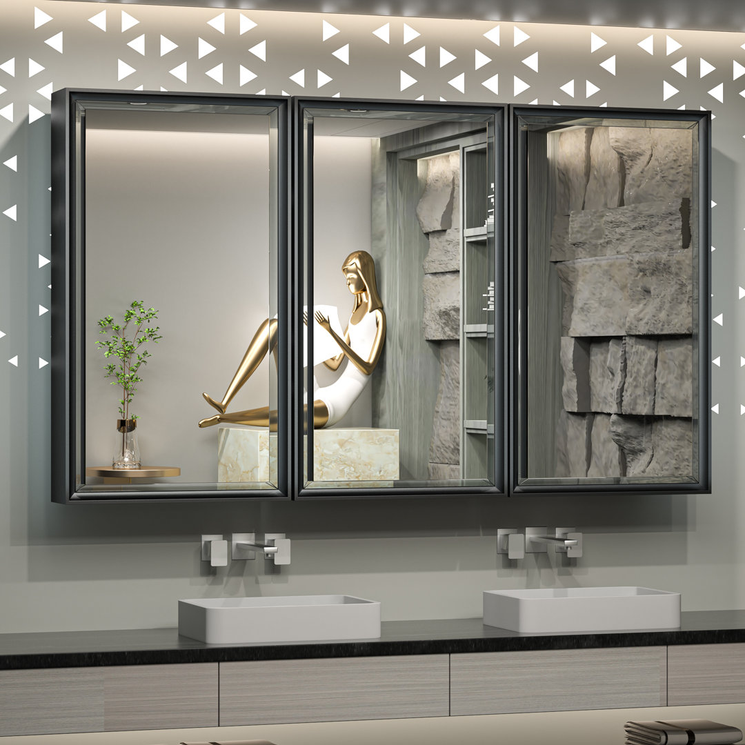 Chouchanik Recessed and Surface Framed 3 Door Medicine Cabinet with Mirror and Shelves Winston Porter 