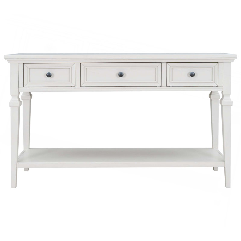 Classic Retro Style Console Table With 3 Top Drawers & Open Style Bottom Shelf, Antique White