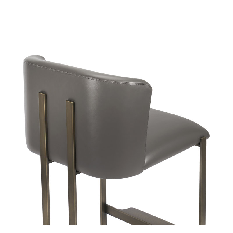 Banks Upholstered Stool with Metal Frame, Polished Brass, Counter Stool (26” Seat Height), Cream Latte