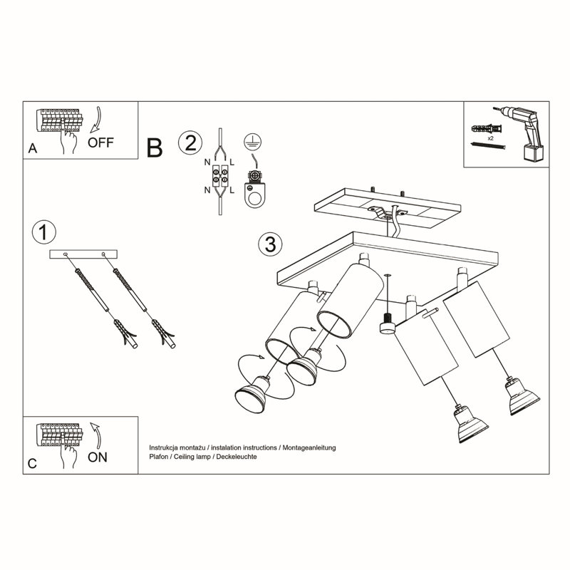 4-Light 25cm Ceiling Light