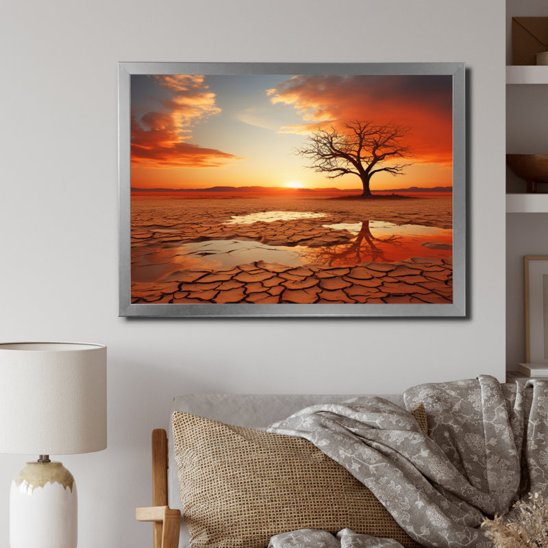 " Scenic Landscape Desert Mirage III ", 30" H x 40" W x 1.5" D, Silver Single Picture Framed