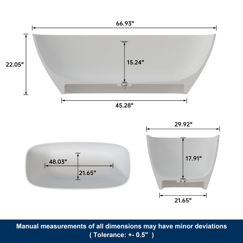 Forma 67'' Freestanding Tub Solid Surface Freestanding Soaking Bathtub, Matte White