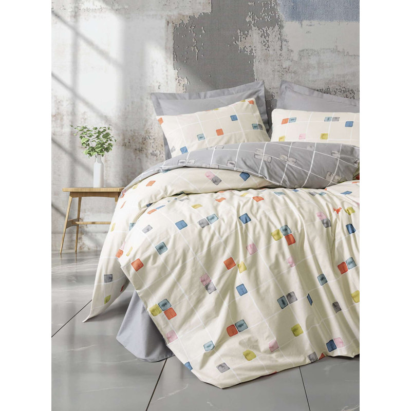 100% Cotton Ranforce Single Quilt Cover Set, Grey | Includes 63 x 87 Duvet Cover with Button Closure, 39 x 79 Fitted Sheet + 11.8 Drop, 19.7 x 27.6 Pillowcase | Machine Washable, Soft & Durable, Elegant Design