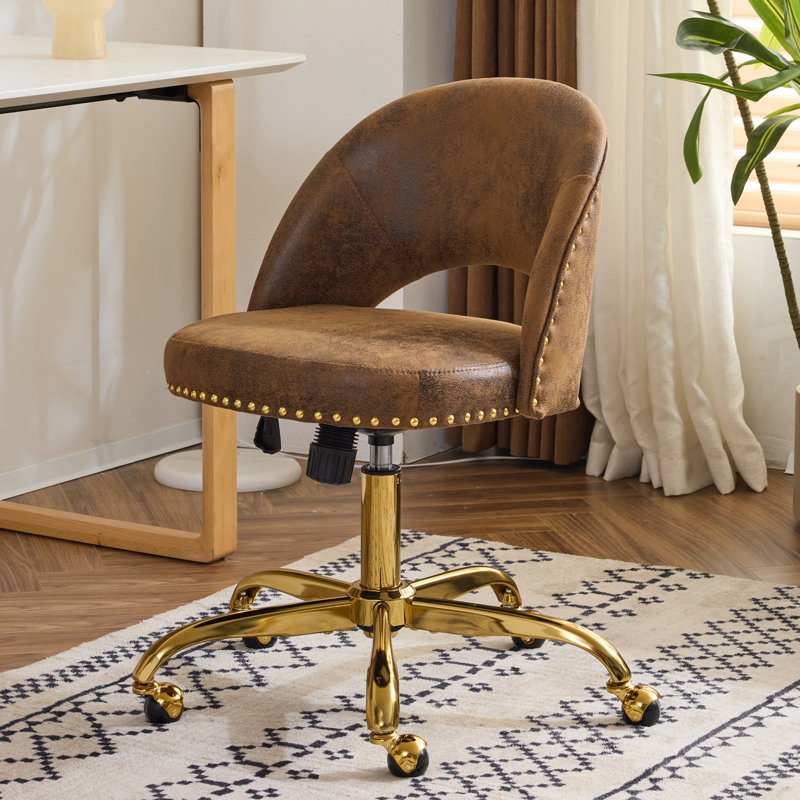 Task Chair Office Desk Chair Make Up Chair With Wheels, Suede, Brown
