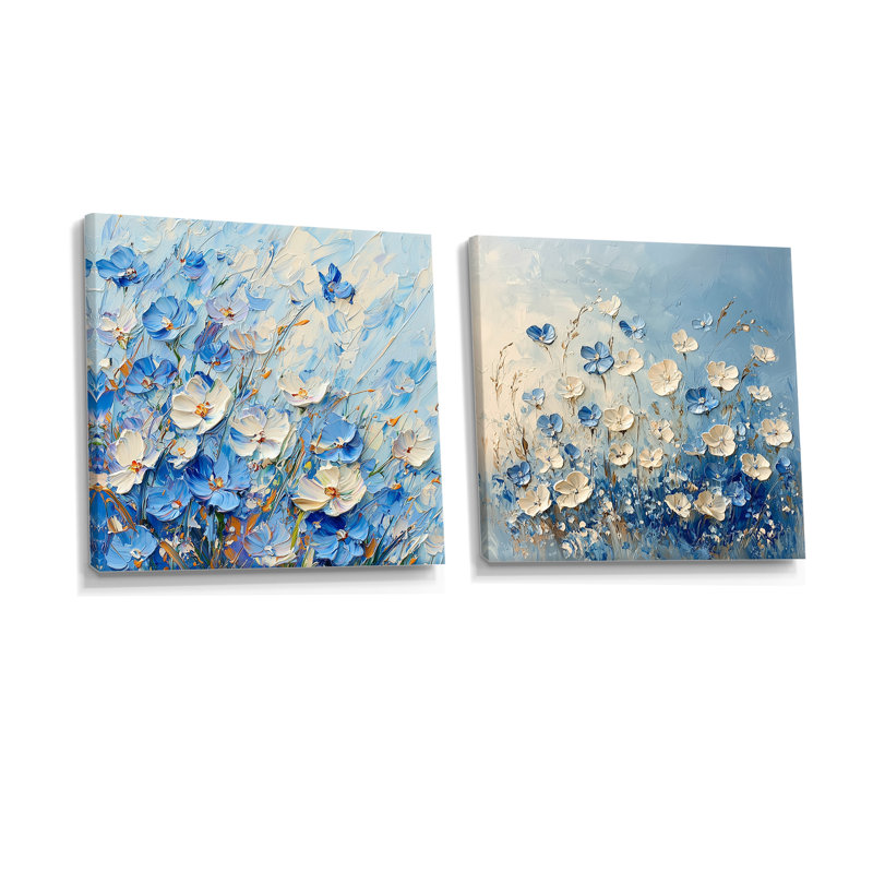 Coastal Blue Wildflowers Meadow Of Light I - Wildflowers Wall Art - Traditional Wall Art Canvas 2 Piece, Does Not Apply