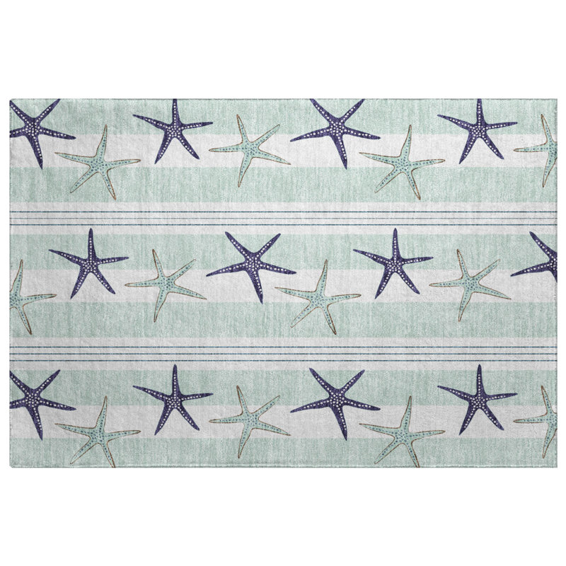 Premium Machine Washable Dream Shag ADS191 Starfish Rug, Seaglass, 2'6" x 3'10"