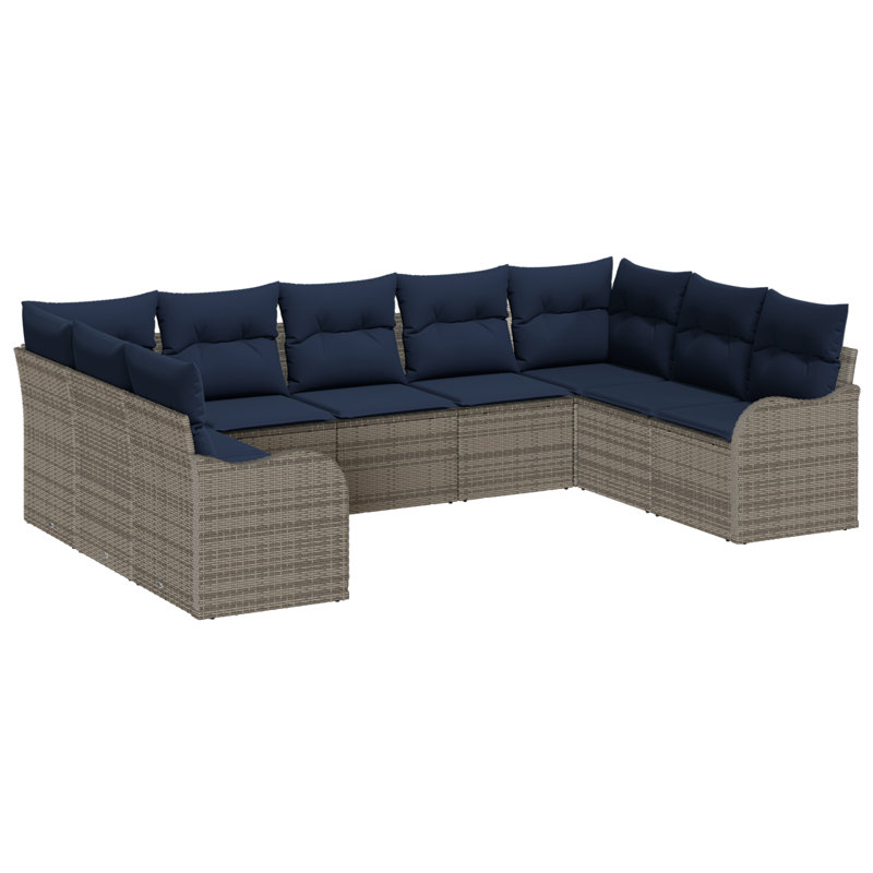 vidaXL Garden Sofa Set Grey Poly Rattan, Gray Frame/Navy Blue Cushion
