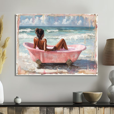 Femme dans une baignoire sur Palm Beach I - Art mural de salle de bain, salon