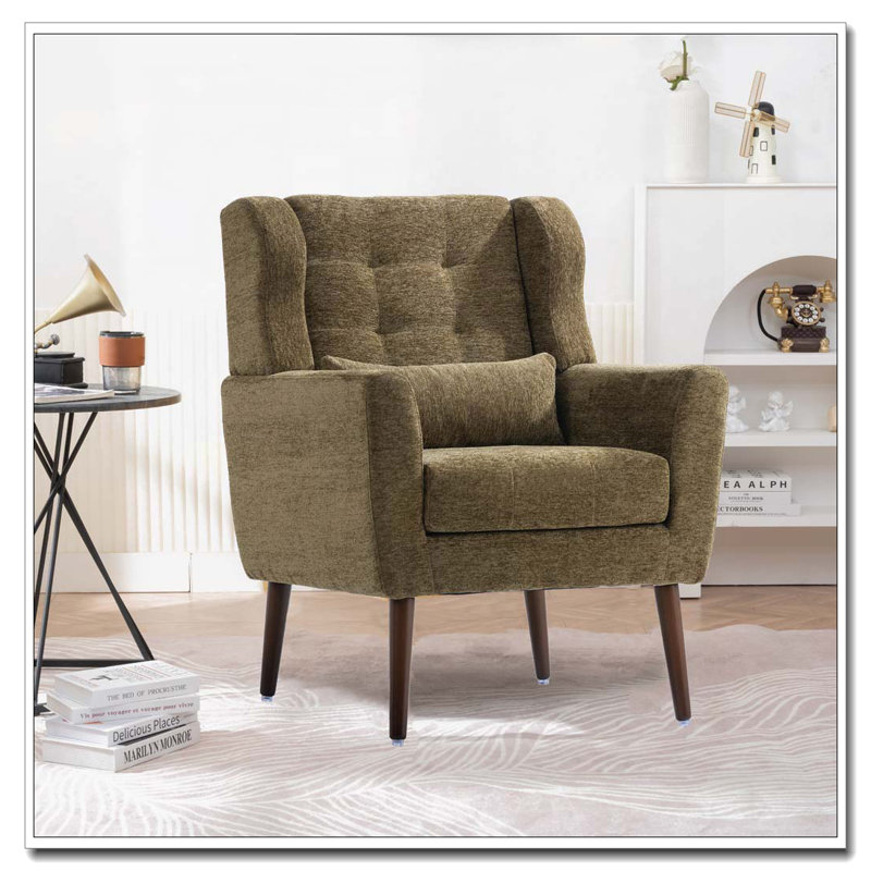 Fauteuil rembourré avec coussin, Olive Green