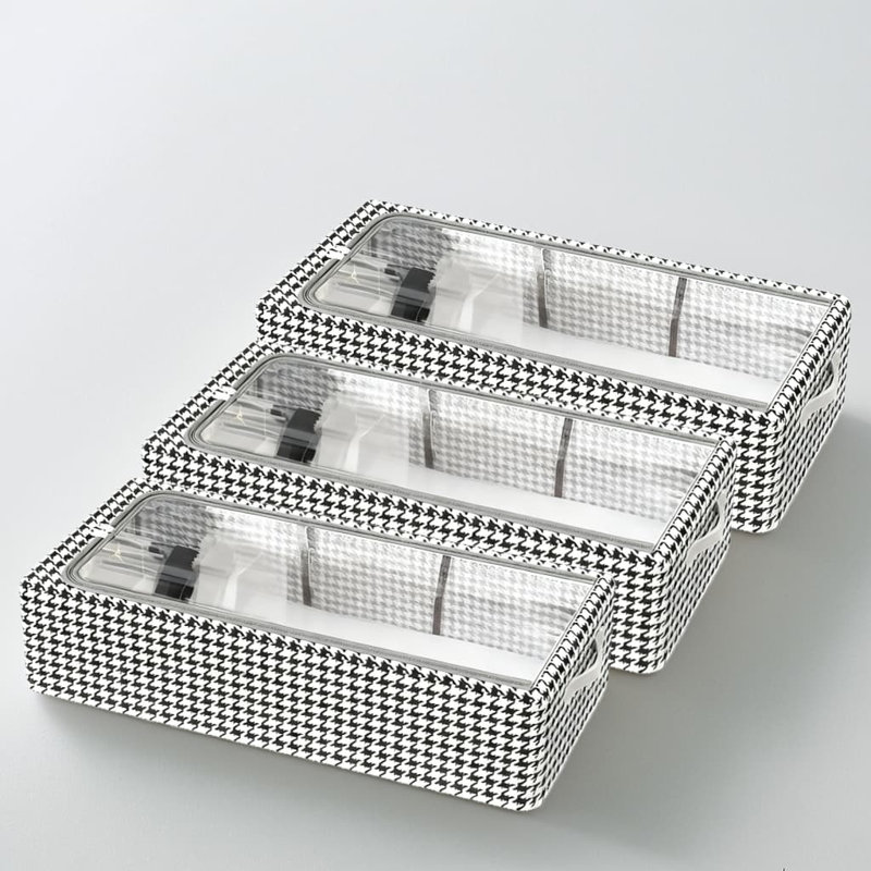 Thousand Bird Grid Storage Box · Medium Size 3 Pcs Extra Large Plaid Storage Bags With Clear View Lids, Heavy-Duty Frame, Foldable Design For Under Bed Clothes Shoe Toy Organizer, Stackable And Moisture Dust Mold Resistant