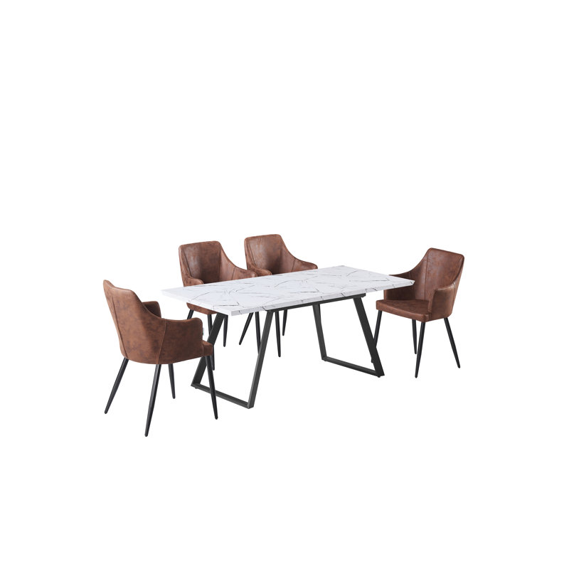 Eatonton 4 Person Dining set - a Rectangular Extendable Dining Table with Metal Legs and a Set of 4 Faux Leather Dining Chairs for Dining Room - Modern Dining Table Set