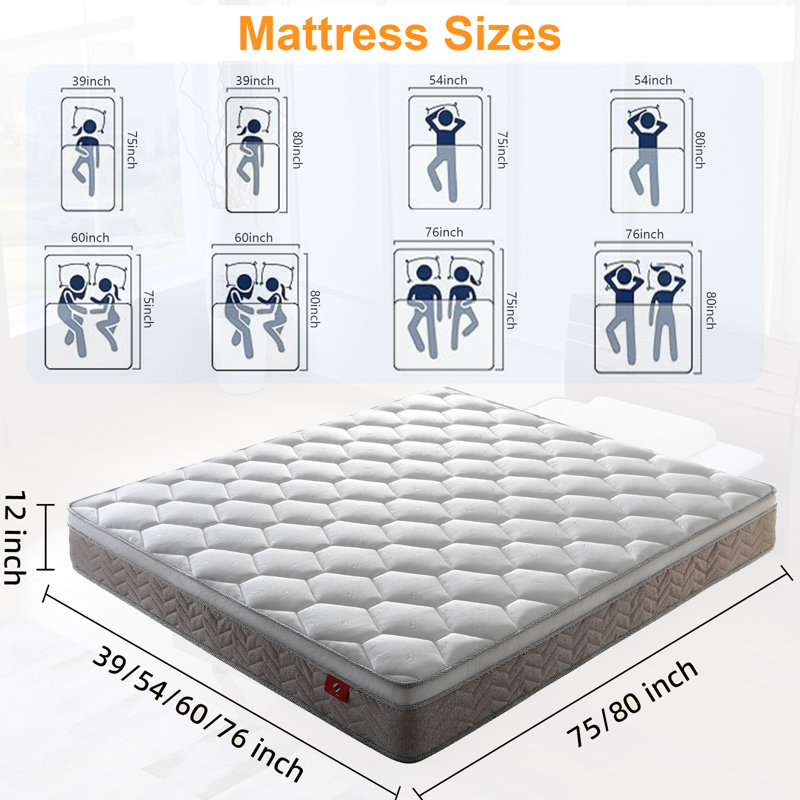 Mattress, 12 Inch Medium Mattress With Pocketed Coil, Cool Memory Foam And Breathable Euro Cover, Motion Isolation, Pressure Relief, Certipur-US Certified