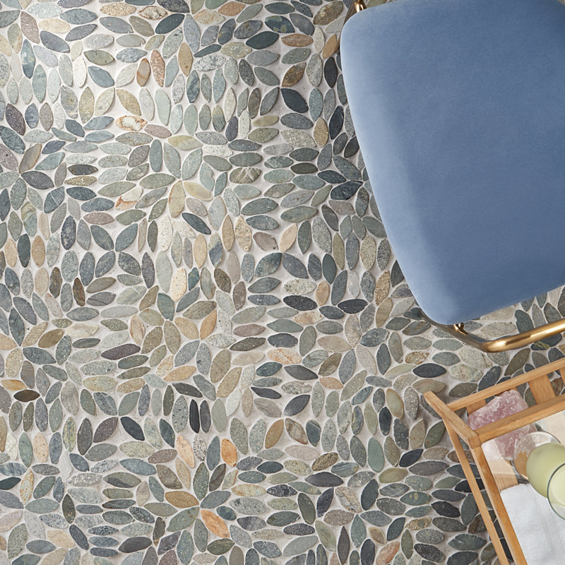 Picturesque Flower 11.81 in. x 11.81 in. Natural Stone Floor and Wall Mosaic Tile (0.97 Sq. Ft. / Each), Dark Blend