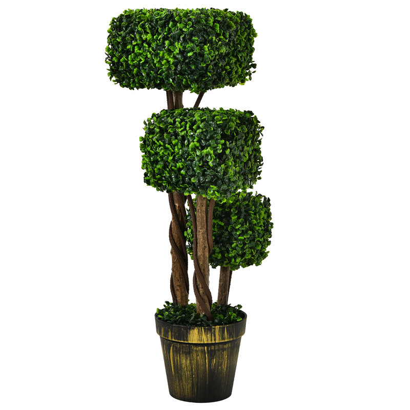 36'' Faux Boxwood Topiary in Cement Pot, 36" H x 13.5" W x 13.5" D, 1