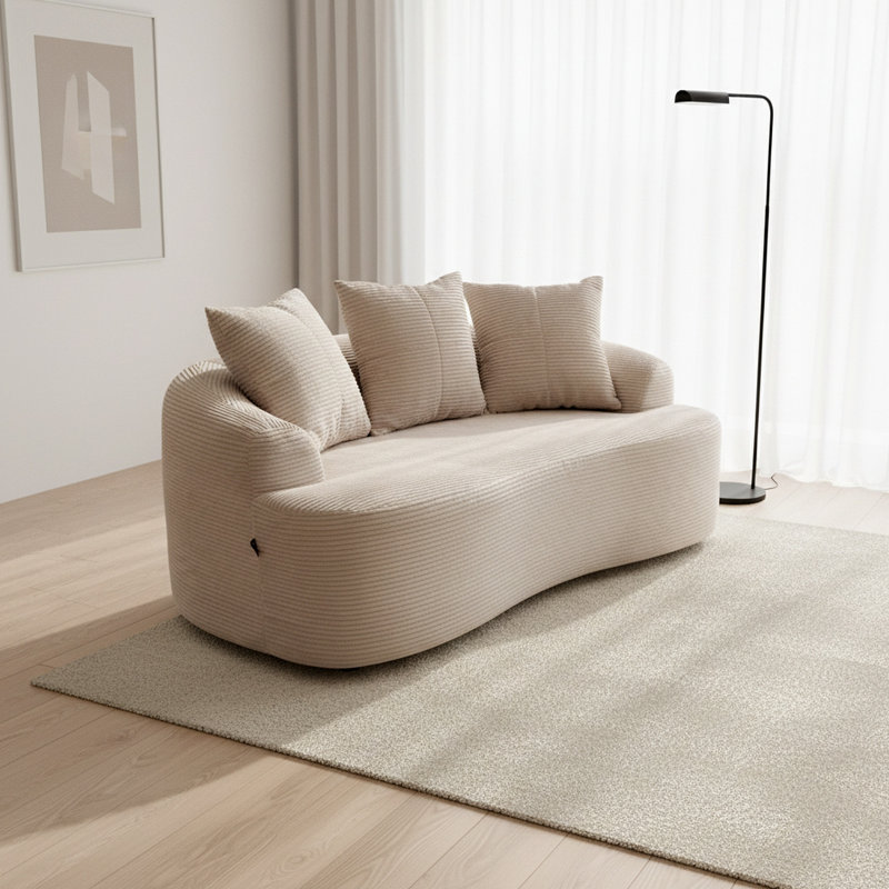 Causeuse incurvée 65,35 po avec coussins à ressorts ensachés pour siège moelleux, petit espace avec 3 coussins décoratifs, aucun assemblage requis