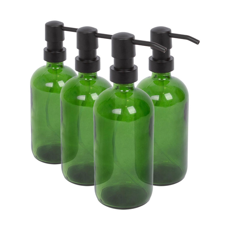 4x Glass Soap Dispensers - 500ml, Green