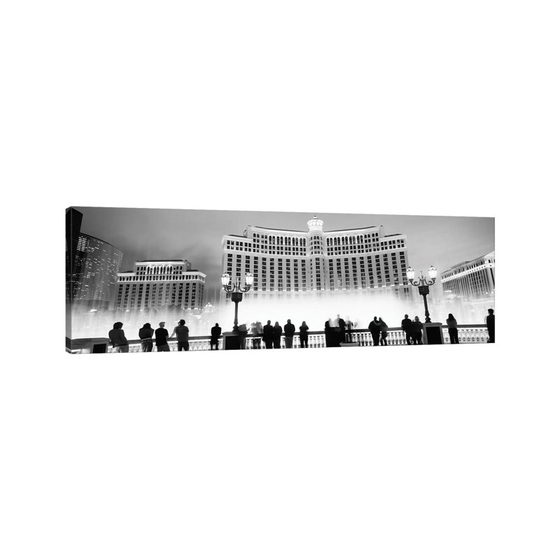 Hotel Lit Up At Night, Bellagio Resort And Casino, The Strip, Las Vegas, Nevada, USA by Panoramic Images - Wrapped Canvas Panoramic Print