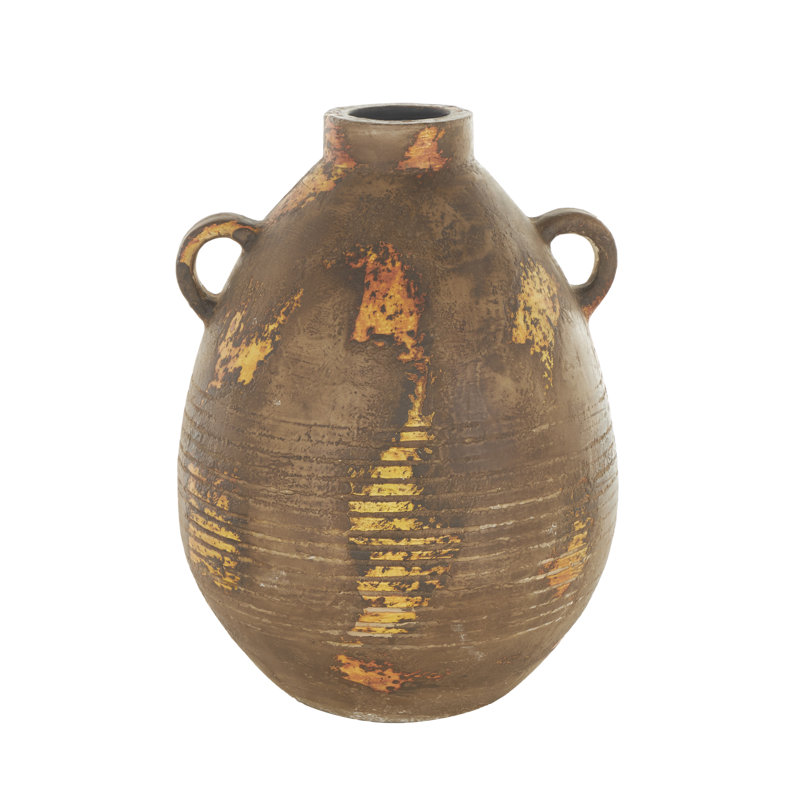 Distressed Brown Ceramic Decorative Vase with Handles