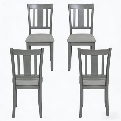 Ensemble de 4 chaises de salle à manger confortables, chaises de cuisine en bois massif avec siège en lin rembourré et dossier incurvé, chaises d'appoint rembourrées, capacité de 330 lb pour le salon, la maison de ferme et la décoration moderne